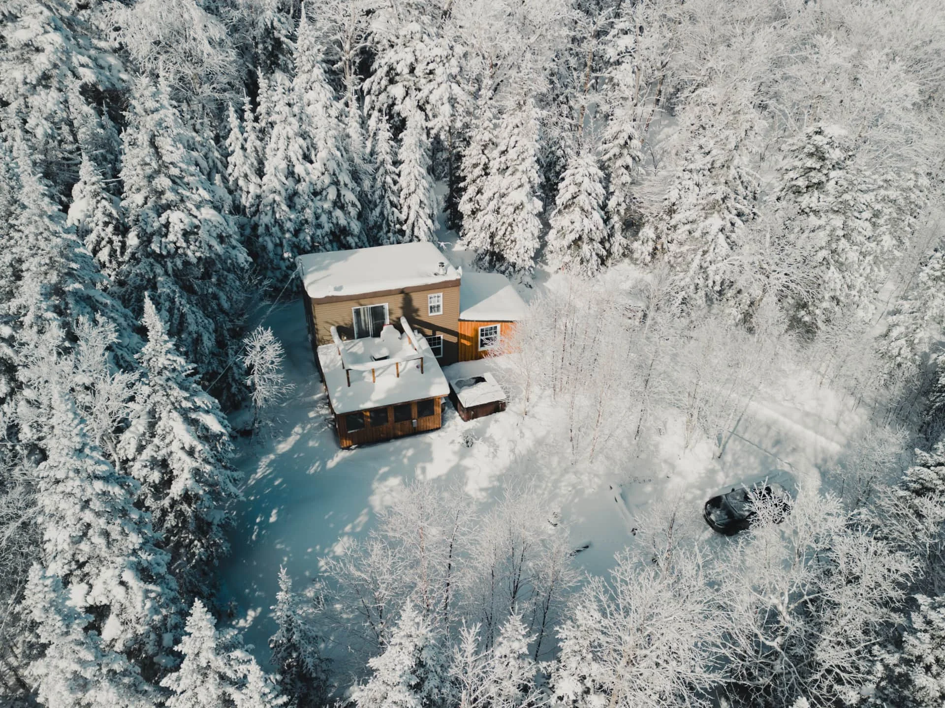Chalet near Mont Gosford in winter